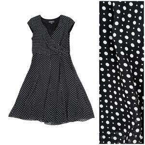 Liz Claiborne Polka Dot Dress Women’s 12 Black White Fit Flare Office Summer